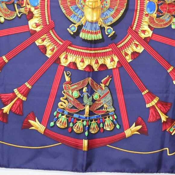 HERMES Caty Ancient Egyptian Scarab Pattern Carre 90 Scarf Silk Blue Auth 141181 - Picture 9 of 13